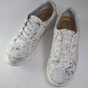 Clarks Collection Shoes Sneakers Floral Print White Blue Lace Up Comfort 9.5